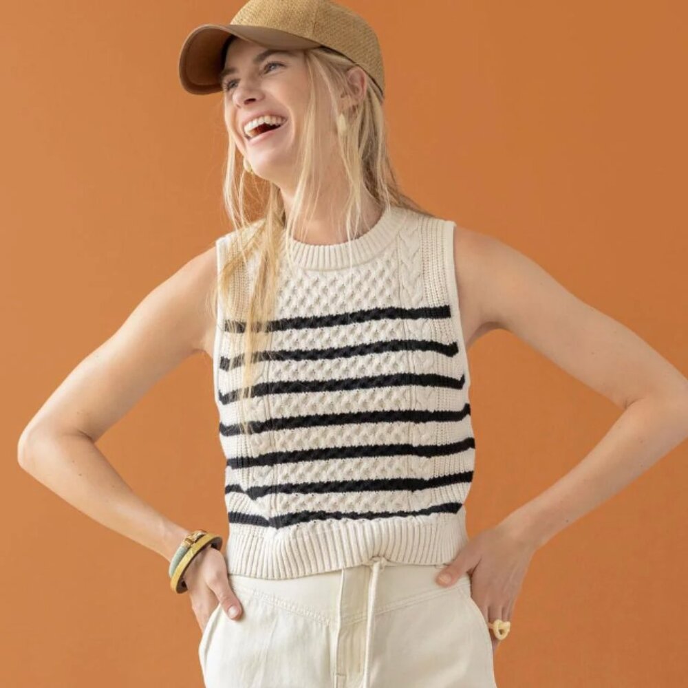 Lilla P Cropped Cable Tank Sweater